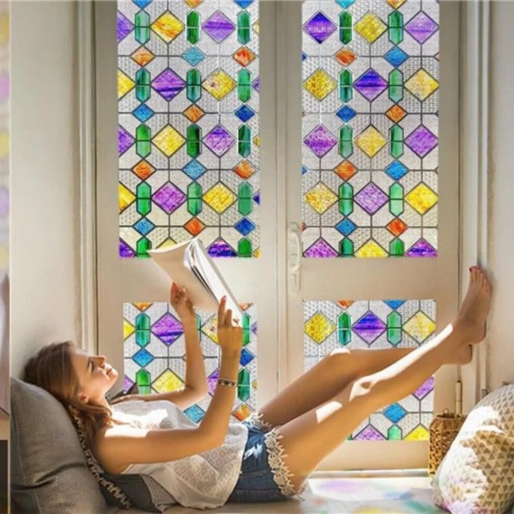 Window Privacy Film Stained Glass Peel and Stick, Rainbow, 16.9 x 39.4 inch